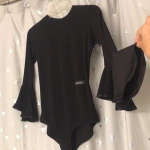 Black bell sleeves open back dance body suit